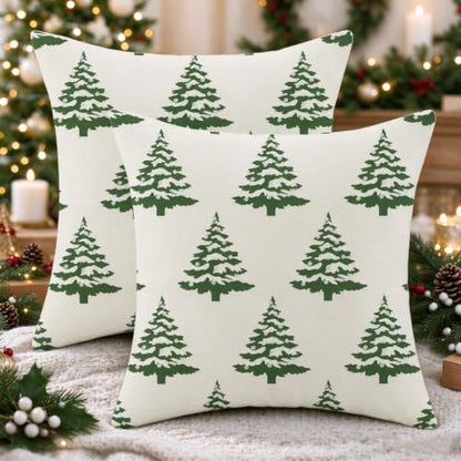 Christmas Green Tree Pillow Covers 18x18 Set of 2 - Winter Holiday Decor