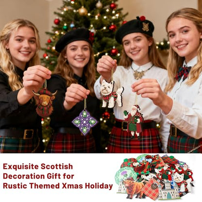Scottish Wooden Christmas Ornaments Set - 36 Pcs Highland Celtic Decor