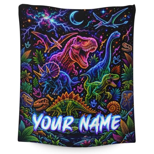 Personalized Dinosaur Blanket for Kids - Black Custom Boy Throw