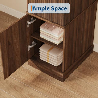 Idealhouse 72" Fluted Wood Armoire Wardrobe Closet, Narrow - Retro Brown