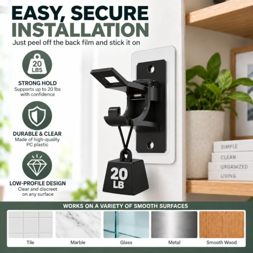 Heavy Duty No Drill Self-Adhesive Curtain Rod Brackets Black - 6 Pack