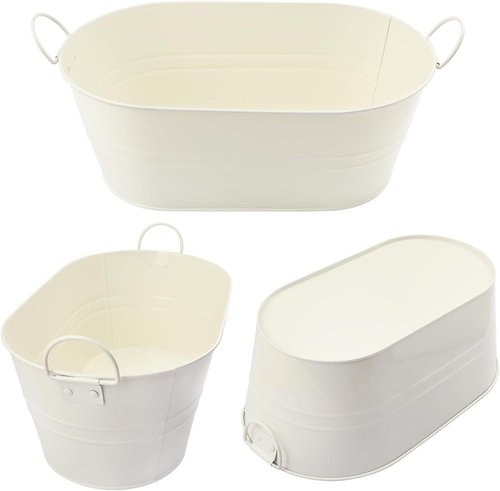 3 PCS 15.3 x 9 x 6 inches White Metal Galvanized Tub with Handles, 3 Gallon Galvanized Beverage Tubs for Parties, Large Metal Drink Ice Buckets for Beer, Wine, Cocktails & Outdoor Events