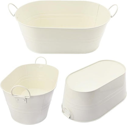 3 PCS 15.3 x 9 x 6 inches White Metal Galvanized Tub with Handles, 3 Gallon Galvanized Beverage Tubs for Parties, Large Metal Drink Ice Buckets for Beer, Wine, Cocktails & Outdoor Events