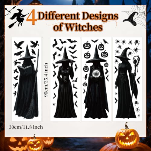 4 Large Halloween Window Clings for Decorations - Spiders, Bats, Pumpkins