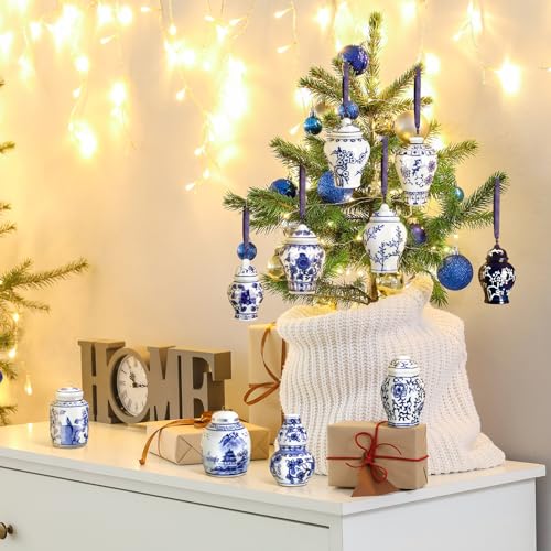 Christmas Chinoiserie Mini Ginger Jar Ornaments - 16 Pieces, Exquisite Style