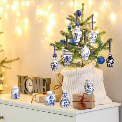 Christmas Chinoiserie Mini Ginger Jar Ornaments - 16 Pieces, Exquisite Style