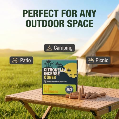 Citronella Incense Cones 60 Count Pack with Metal Dishes for Outdoor Use