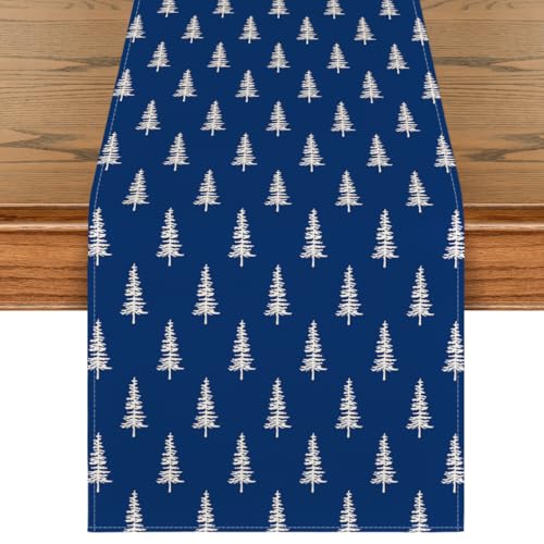 Blue Xmas Tree Table Runner 13x72 Inch Seasonal Holiday Decor for Home & Dining