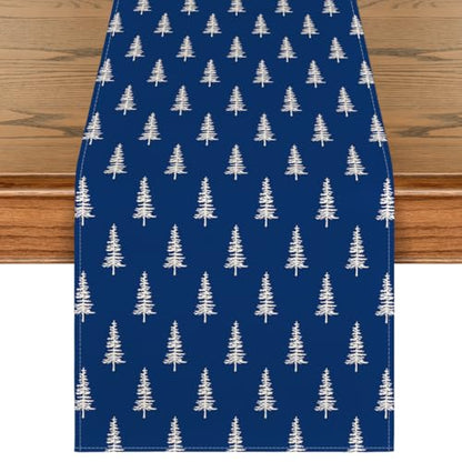 Blue Xmas Tree Table Runner 13x72 Inch Seasonal Holiday Decor for Home & Dining