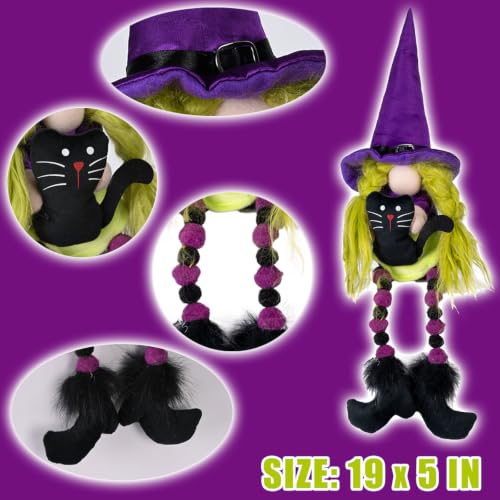 Halloween Witch Gnomes Plush Decor Set - 3 Cute Long Leg Elf Ornaments