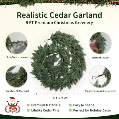 2-Pack 9FT Full Lush Cedar Garland - Indoor & Outdoor Holiday Decor Variation 2