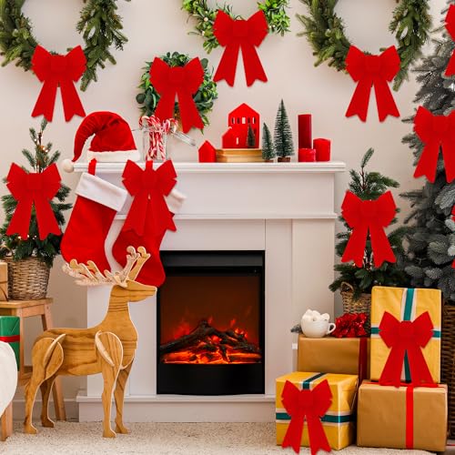 24PCS Red Velvet Christmas Bows Holiday Tree Decor Indoor Outdoor