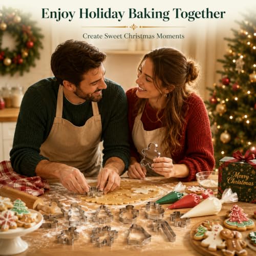 Christmas Cookie Cutter Set 12 Stainless Steel Holiday Baking Molds - Santa Snowman Tree