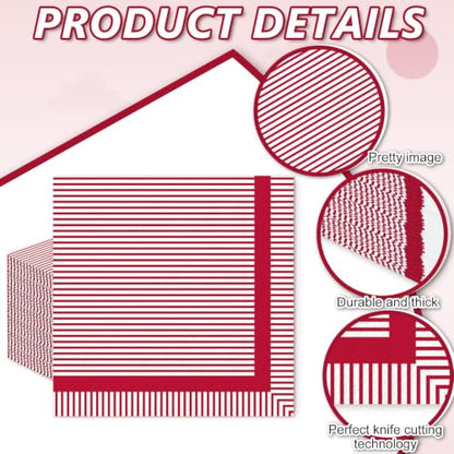 Red Stripe Cocktail Napkins - 50 Pcs Disposable Paper Party Supplies