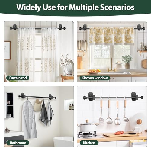 Adjustable Curtain Rods Set of 32 to 86 Inches with No-Drill & Wrap-Around Brackets, Black