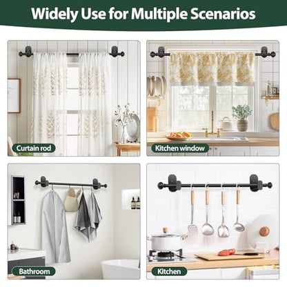 Adjustable Curtain Rods Set of 32 to 86 Inches with No-Drill & Wrap-Around Brackets, Black