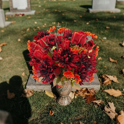 Artificial Fall Cemetery Flowers Set for Grave Decoration - 22 Heads, Weather-Resistant