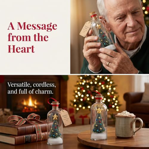 2 Pcs Recordable Christmas Tree in a Bottle Ornament with Snowy Mini Trees - Holiday Keepsake