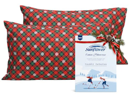 Sunflower King Cotton Pillowcases Set of 2 - Christmas Plaid, 20x40 Inches