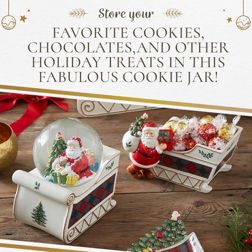 Christmas Santa in Sleigh Cookie Jar - 13.25 Inch Festive Candy Container