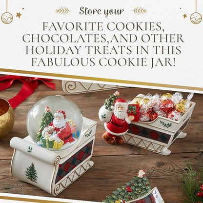 Christmas Santa in Sleigh Cookie Jar - 13.25 Inch Festive Candy Container