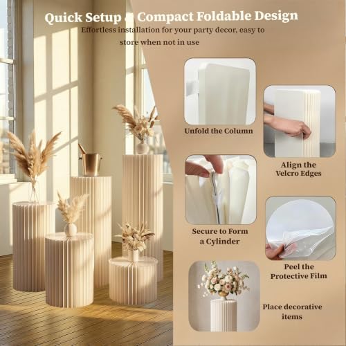 Wedding Pedestal Stand Set with Acrylic Tops - 5 Graduated Heights, Heavy-Duty Columns