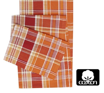 Rust Multicolor Harvest Plaid Table Runner - 13x108 Inches Cotton