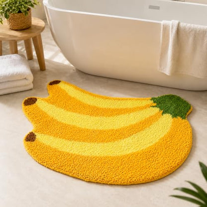 Banana Bathroom Rug - Cute Yellow Plush Non-Slip Bath Mat 31.5" x 19.7"