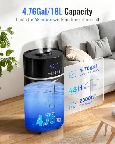 Large 18L (4.76 Gal) Room Humidifier for Up to 2500 sq ft with Remote Control - Black - Variation of Black / 18L