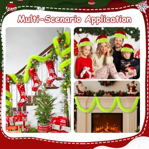 Faux Fur Christmas Garland 3 Pack, Lime Green Holiday Decor, 19.5 ft