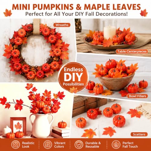 23PCS Artificial Mini Pumpkins for Fall Decor & Halloween Crafts