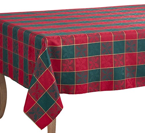 Holiday Tablecloth 65 x 120 Inches - Red & Green Plaid Christmas Decor
