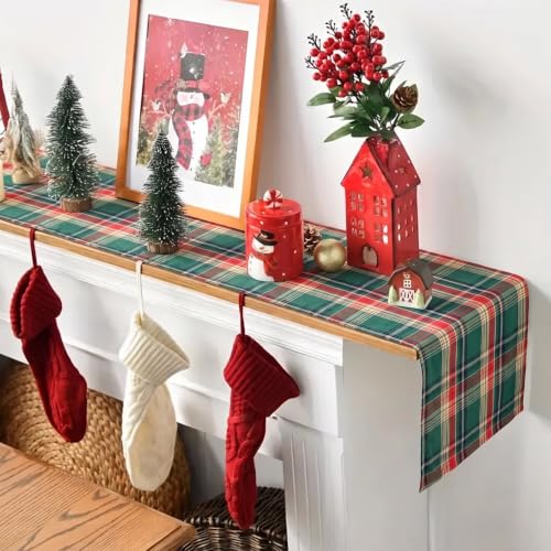 Christmas Table Runner Green Red Plaid 108 Inch Long Festive Holiday Decor