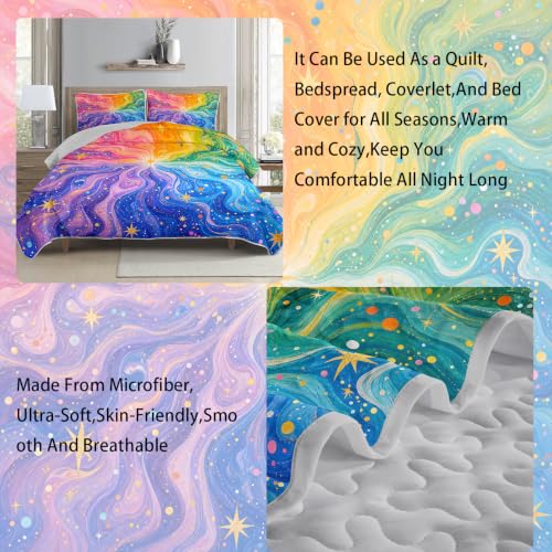 Rainbow Marble Galaxy Twin Bedspread Coverlet Set Pink Purple Cosmic Swirl - Twin Variation