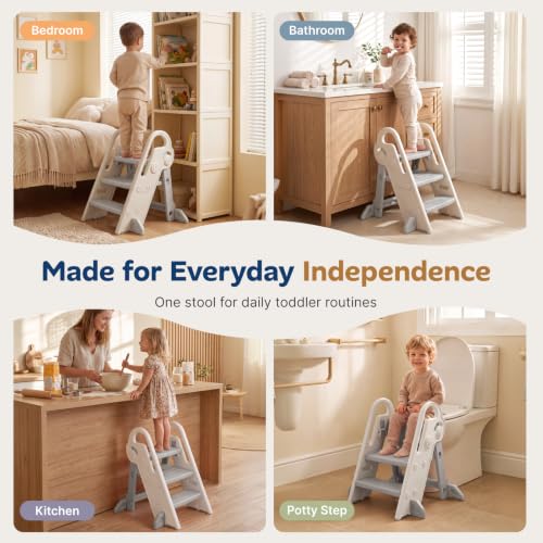 HOMEAL Toddler Step Stool for Bathroom Sink - 3 Step Gray Child Potty Training