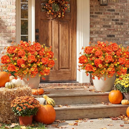 Artificial Geranium Flowers Fall Decor - Orange, 10 Bundles
