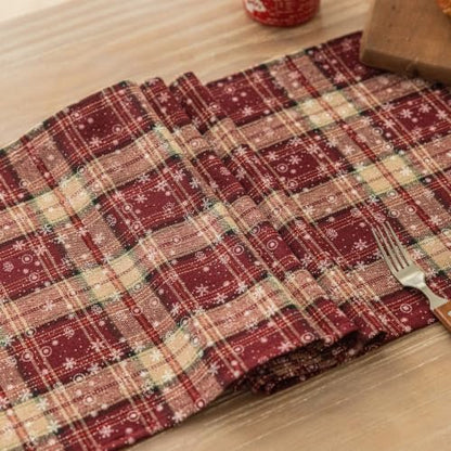 AQOTHES Red Snowflake Plaid Christmas Table Runner 13x108 Inches - Holiday Decor