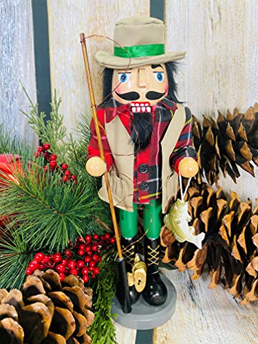 Decorative Fisherman Nutcracker - Hand Painted Wooden Christmas Figurine, 14.5"