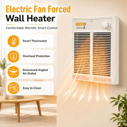 Electric Wall Heater with Thermostat 2000W 240V Compact Space Heater for Indoor Use