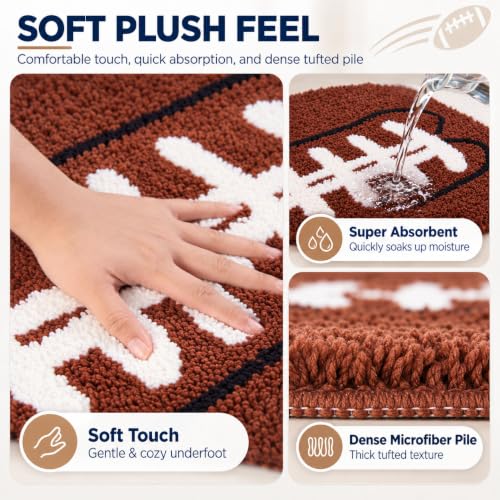 Brown Football Rug for Boys Room Decor 34x22 Inches Plush Non-Slip Playroom Mat