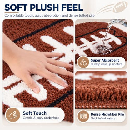 Brown Football Rug for Boys Room Decor 34x22 Inches Plush Non-Slip Playroom Mat
