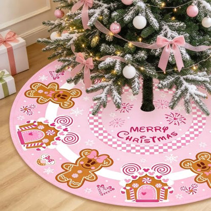 Pink Gingerbread Christmas Tree Skirt 48 Inch Holiday Decor for 6-7.5FT Tree
