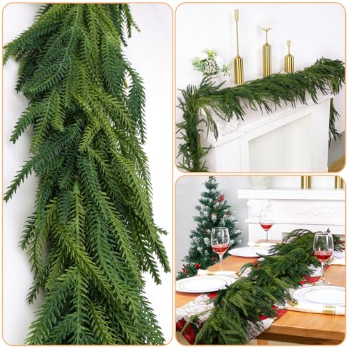 Norfolk Garland 9 Ft Artificial Greenery Christmas Decor - Set of 3 - Dense Real Touch Winter Pine