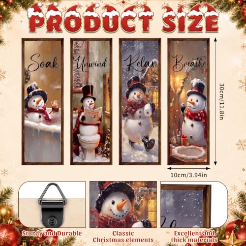 Christmas Snowman Bathroom Wall Decor Set - 4 Pcs Holiday Wall Signs - Unwind, Relax, Breathe