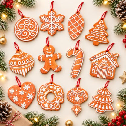Christmas Tree Ornaments Gingerbread Style Set - 24 Pcs Holiday Decorations