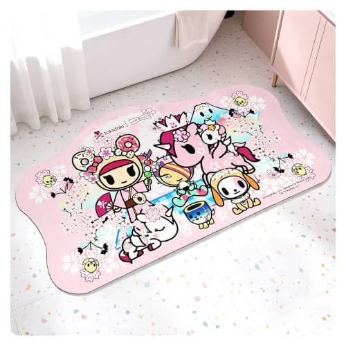 Tokidoki Pink Waterproof Non-Slip Bath Mat - Quick Dry, Absorbent Bathroom Rug