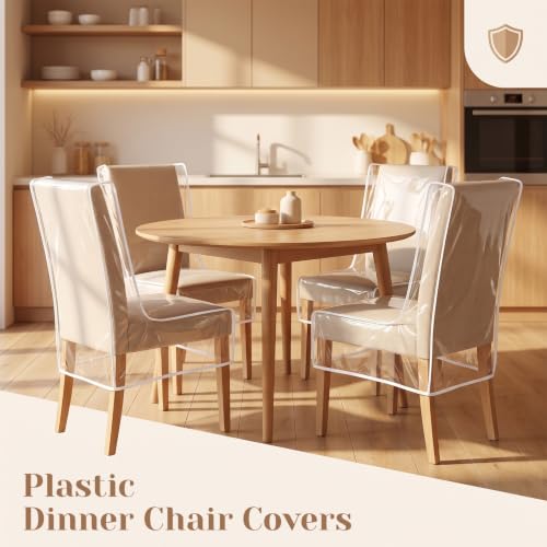 Waterproof Plastic Dining Chair Covers Set of 4 - Clear Protectors for Kitchen Chairs