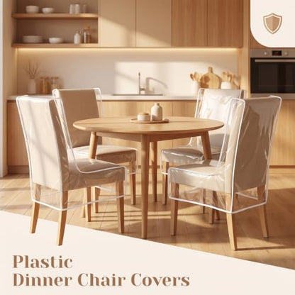Waterproof Plastic Dining Chair Covers Set of 4 - Clear Protectors for Kitchen Chairs