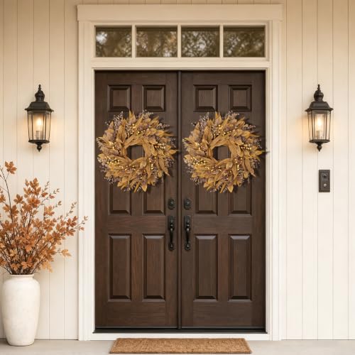 Fall Eucalyptus Wreath for Front Door - Autumn Decorations, Dried Leaf & Berry