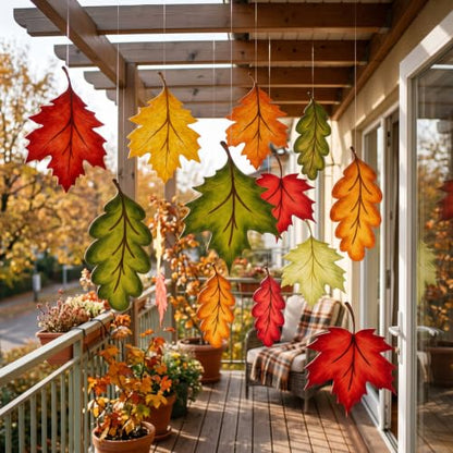 Fall Leaf Hanging Decor Kit - 10 Large Autumn Ceiling Decorations - Fall Leaf Variation